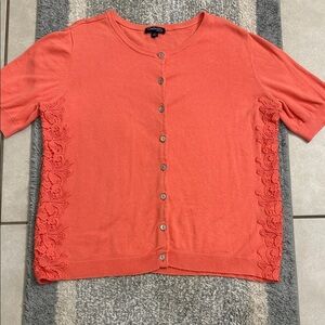 Chadwicks of Boston Knit Cardigan Sweater Coral Lace Button Crew Neck XL